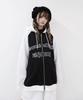 WEGO Whinny Everyday Snowball Fight Korean Big Size Black Hoodie, Fleece-Lined, Outerwear, Sweatshirt, Top, Coat, Cute, Girly, Style, Silhouette,