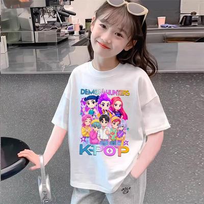 Camiseta Infantil Kpop Demon Hunters Manga Curta Camiseta Fofa Kpop Demon Hunters Tigre Harajuku Tshirt para Meninos Meninas