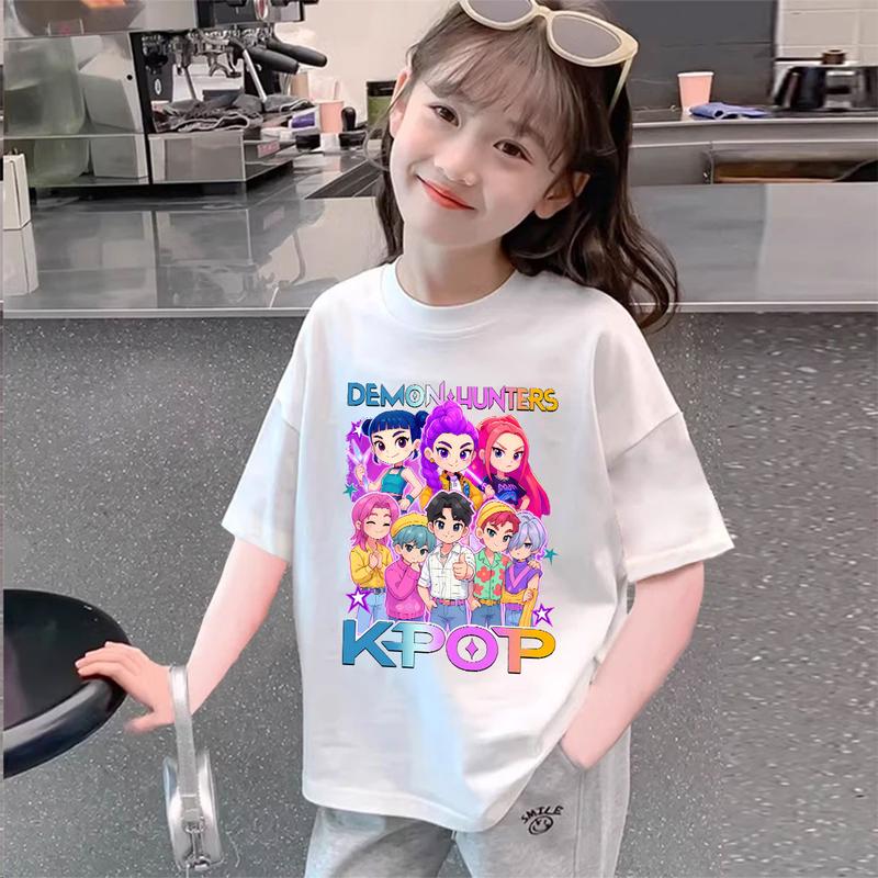 Kids Kpop Demon Hunters Children's T-Shirt Short Sleeve T-shirt Cute Kpop Demon Hunters Tiger Harajuku Tshirt for Boys Girls