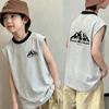 Korean Style Boys' Cotton Cartoon Color Block Sleeveless T-Shirt, Ages 6-12, New Summer Patchwork Vest Top