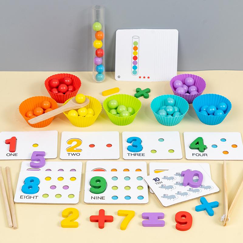 Children's Number Matching, Test Tube Clips, Beads, Math Teaching Aids, Color Classification, Fine Action Games, Wooden Toys
