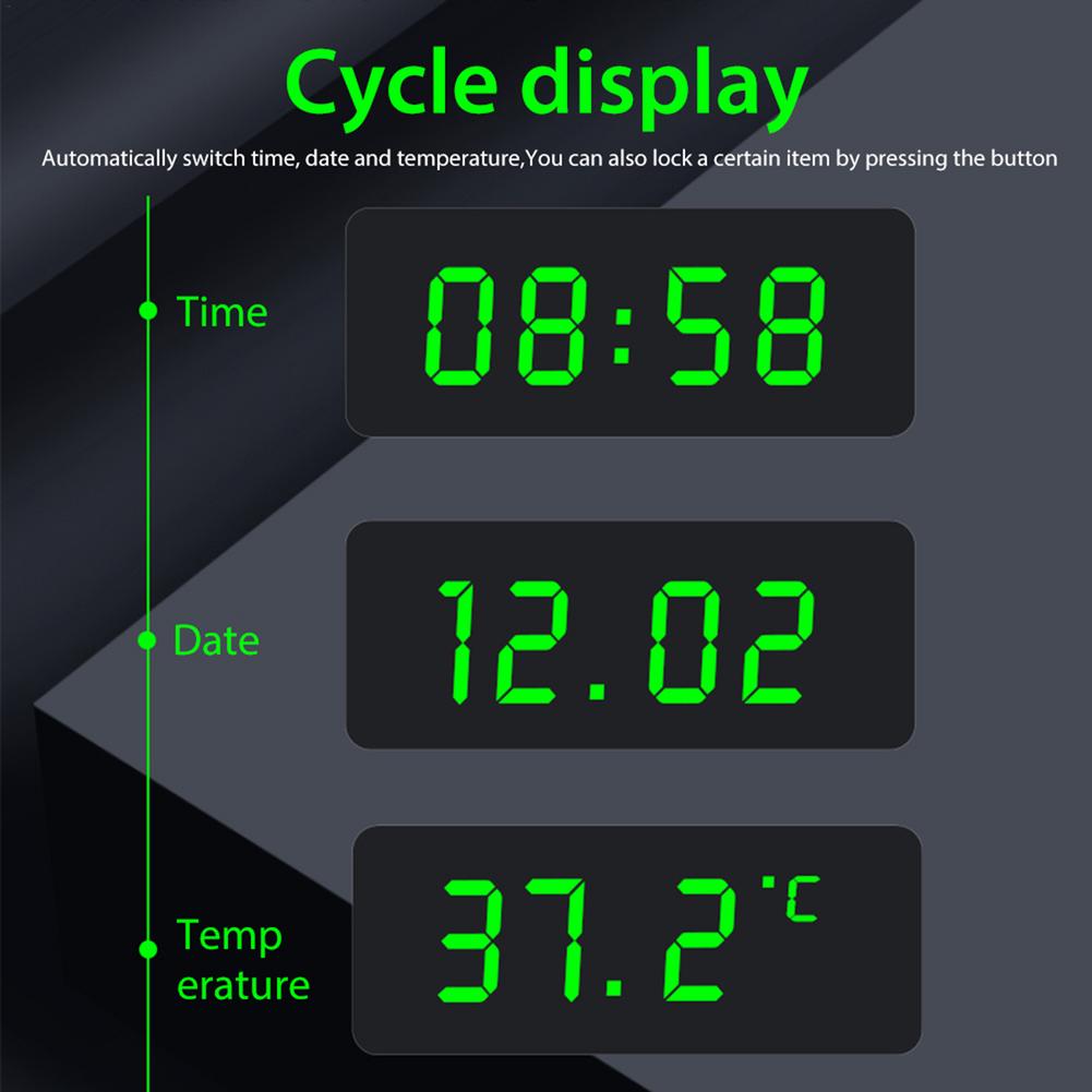 Solar Charging Powered Car Clock Auto Internal Stick-On Digital Watch 24-Hour 3-level Brightness Automatic Adjustment Car Clock