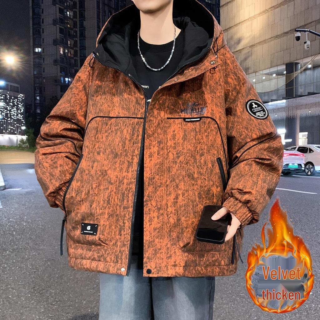 Men's & Teen Boys' Trendy Velvet-Enhanced Winter Jacket, Thick Cotton Windbreaker for Older Kids & Junior High Students