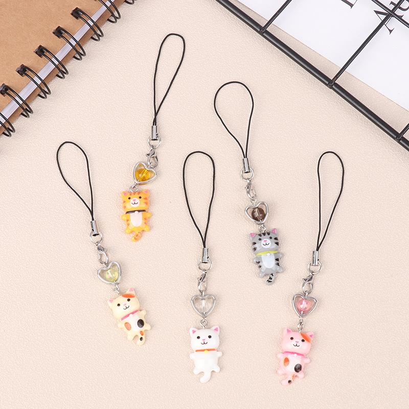 Cat Pendant Cat Phone Strap Cellphone Chain Anti Lost Y2K Phone Charm Key Ring Heart Phone Lanyard Backpack Ornament