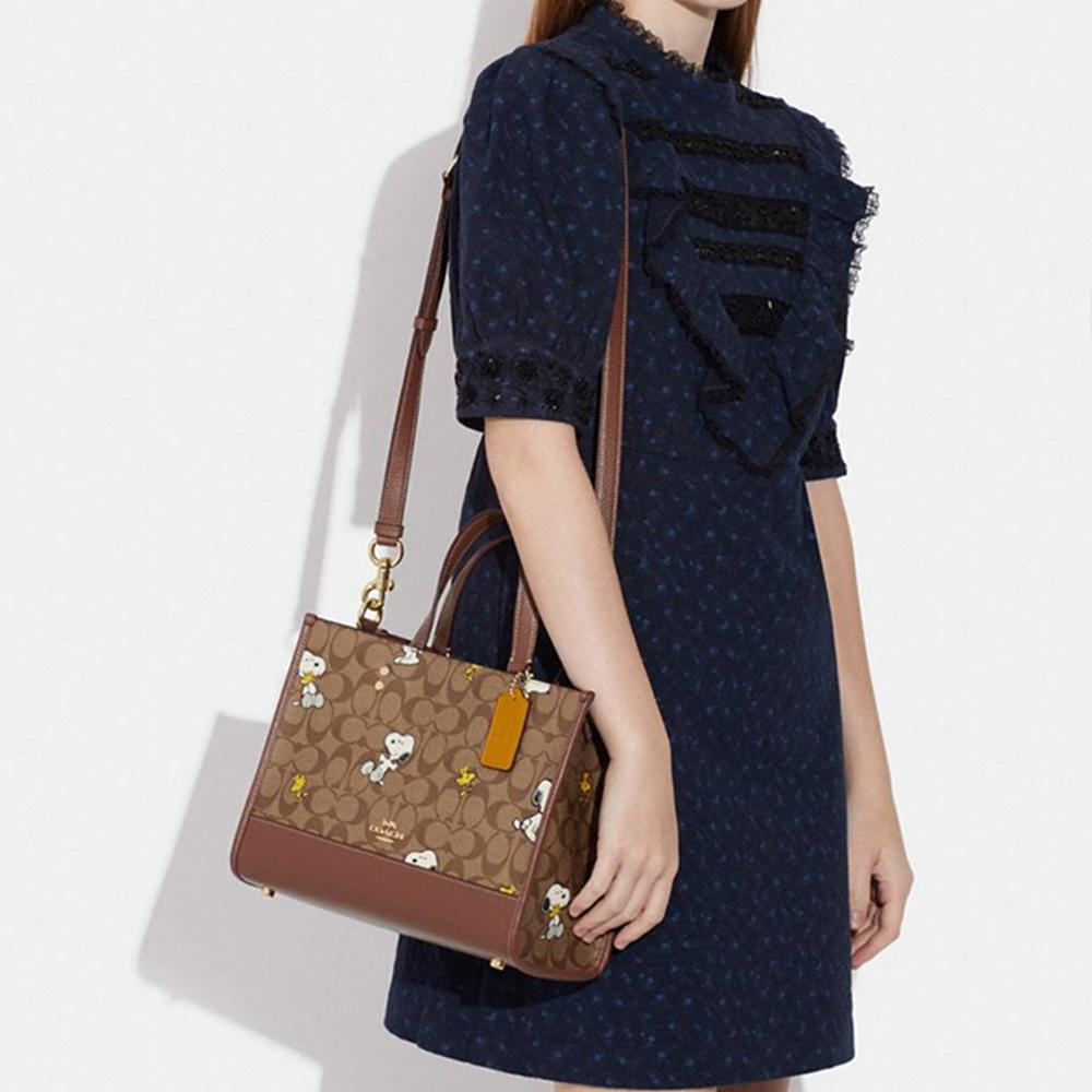 Coach X Peanuts Snoopy Dempsey 29 Classic Monogram Print Tote Bag Women Tote Brown CE862-IMT1O