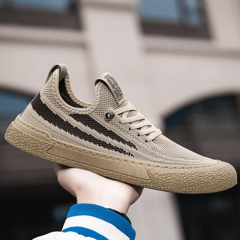 

Men s shoes 2025 spring new thin flying woven board shoes Korean version casual sports shoes men s breathable one-pedal lazy shoes 44 бежевый