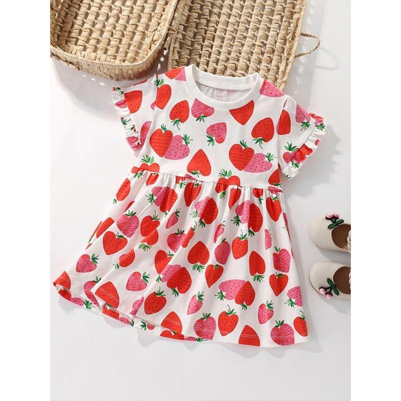 Girl Dress Summer New Arrival Fashion Children Strawberry Short Sleeve Princess Dress Western Style Kids' Skirt 0-8 Years Old 9