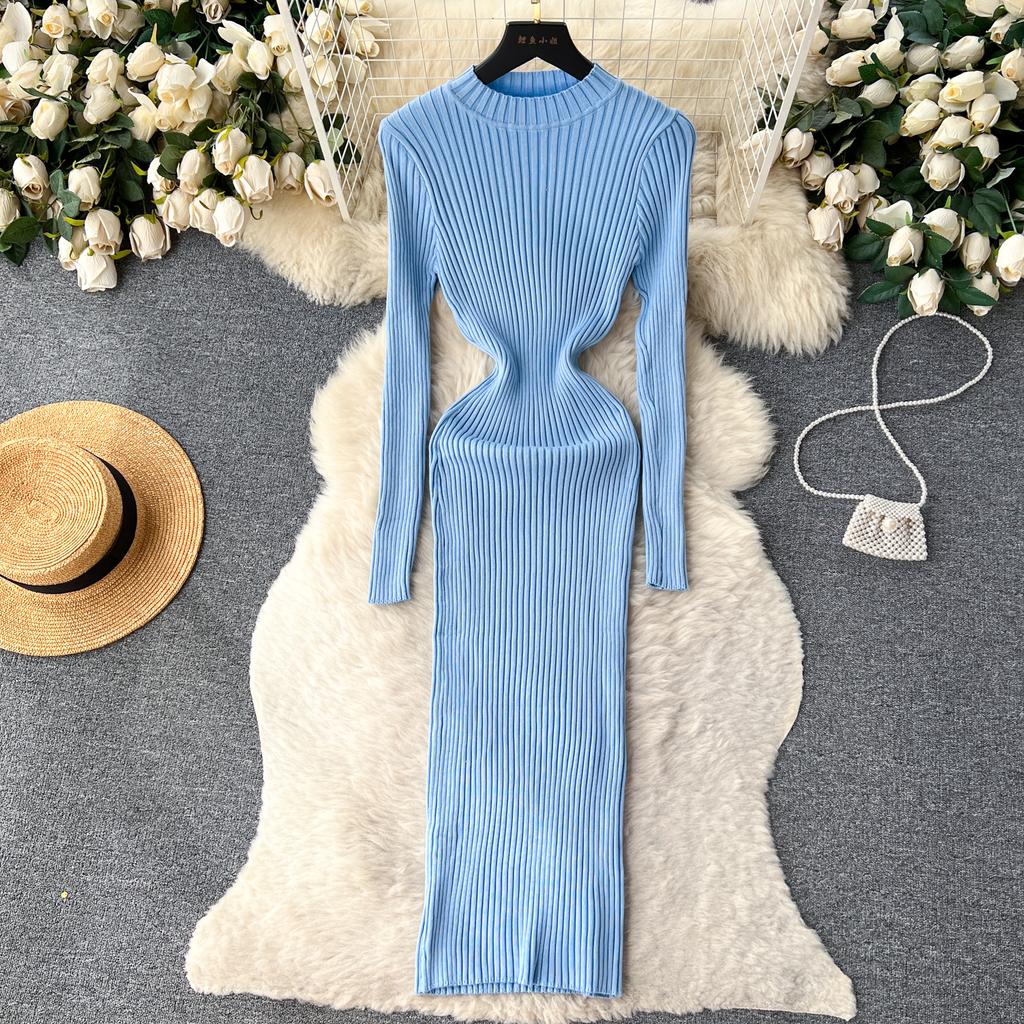 sachin and babi light blue dress Off Shoulder Sweater Dress Long Sleeve Knit Slim Fit Pullover Mini Elegant main image 0