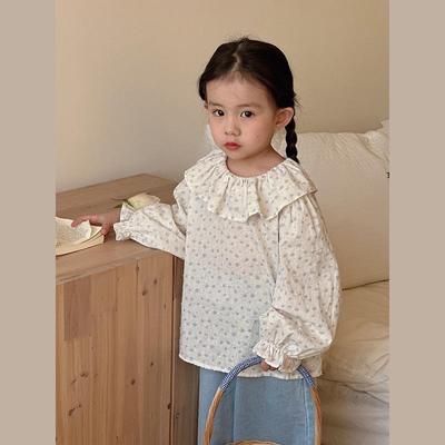 Cotton Domi Girls' Ruffle Collar Jacquard Babydoll Shirt - 2024 Korean Spring Fashion