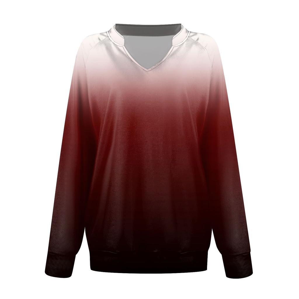 Dámská ležérní mikina s dlouhým rukávem, výstřihem do V a gradientním potiskem, volný svetr