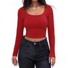 2024 European & American Ribbed Knit Slim Fit Square Neck Long Sleeve Women's T-Shirt