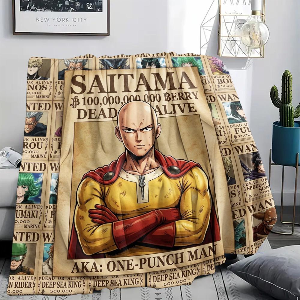 1PC Onepunch Man Patterned Flannel Blanket Suitable For All Seasons For Home Decor Warmth And Comfort Gifts Holiday Present