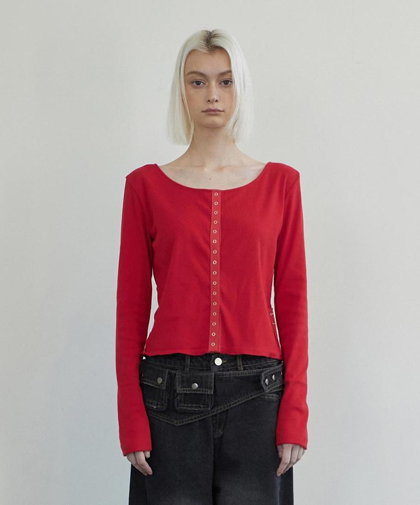 Lense Line Snap Long Sleeve Red