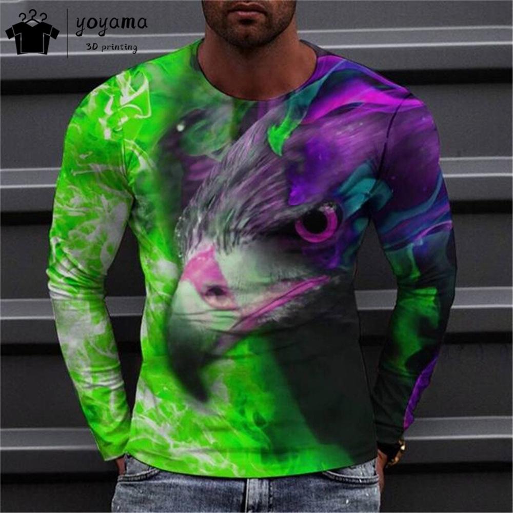 

Футболка с принтом животных, мужская мода, мужские футболки с длинным рукавом для мужчин, повседневные футболки с принтом животных, круглая горловина, мужская одежда, топ 6XL