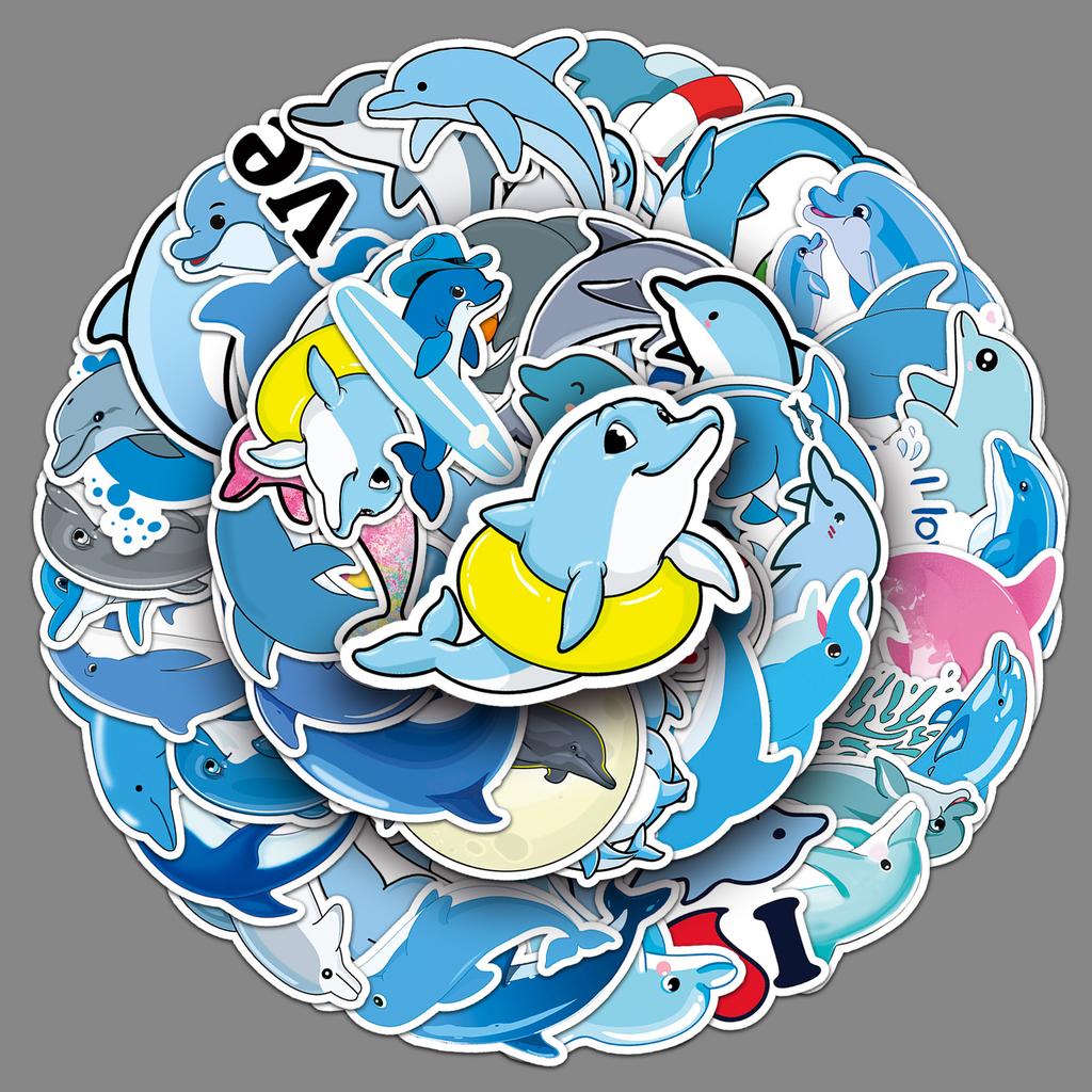 50 Dolphin Doodle Marine Life Children's Rewards DIY Skateboard Mobile Case Suitcase Stickers Waterproof