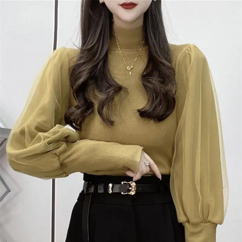 

Velvet Semi-High Neck Fleece-Lined Slimming Long Sleeve T-Shirt - Autumn/Winter 2025 Edition L 101-110 jin