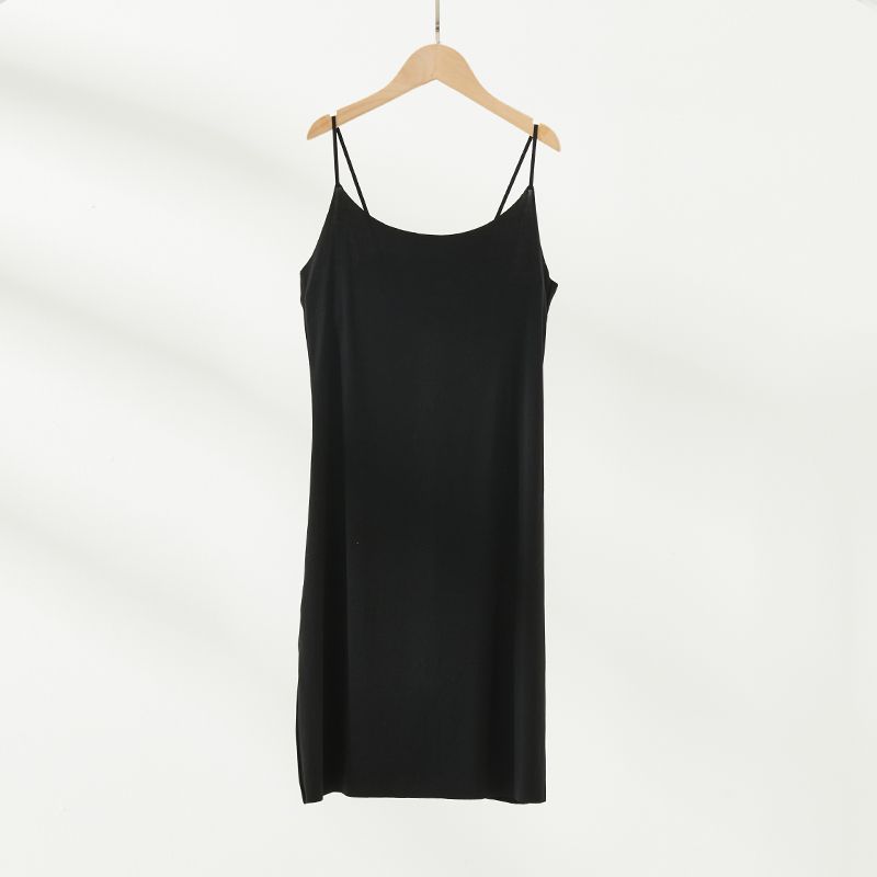 

Модальное нижнее платье-комбинация с защитой от проникновения, юбка-основа на бретелях, нижнее белье, облегающий крой, средней длины, майка на бретелях, платье на все тело, черное Black M