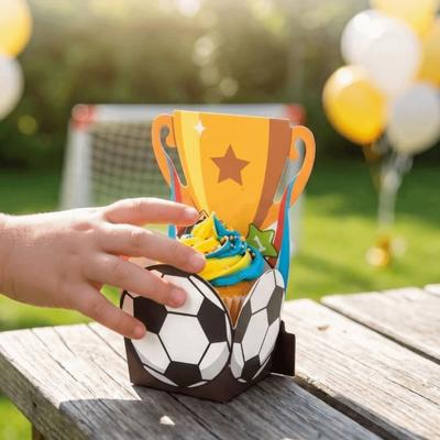 10Pcs/Pack Cartoon Football Candy Box Simple Portable Soccer Party Treat Boxes Reusable DIY Football Trophy Box