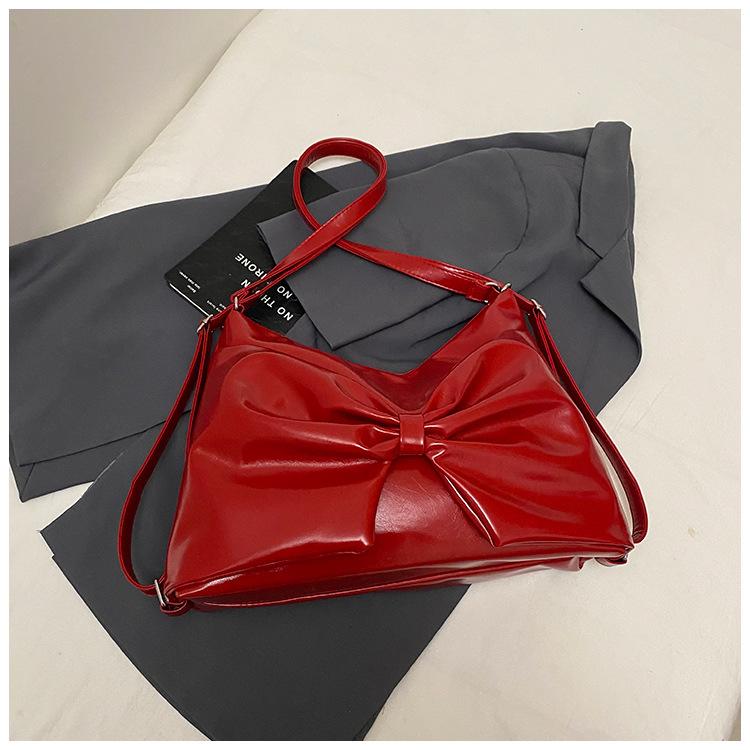 2025 new personalized trend high-end texture big bow tote bag shoulder bag casual solid color double shoulder women's bag