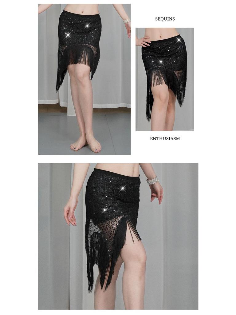 Orienttanz Hüfttuch: Pailletten-Taillenkette & Quasten für Bauchtanz-Übung und -Aufführung.