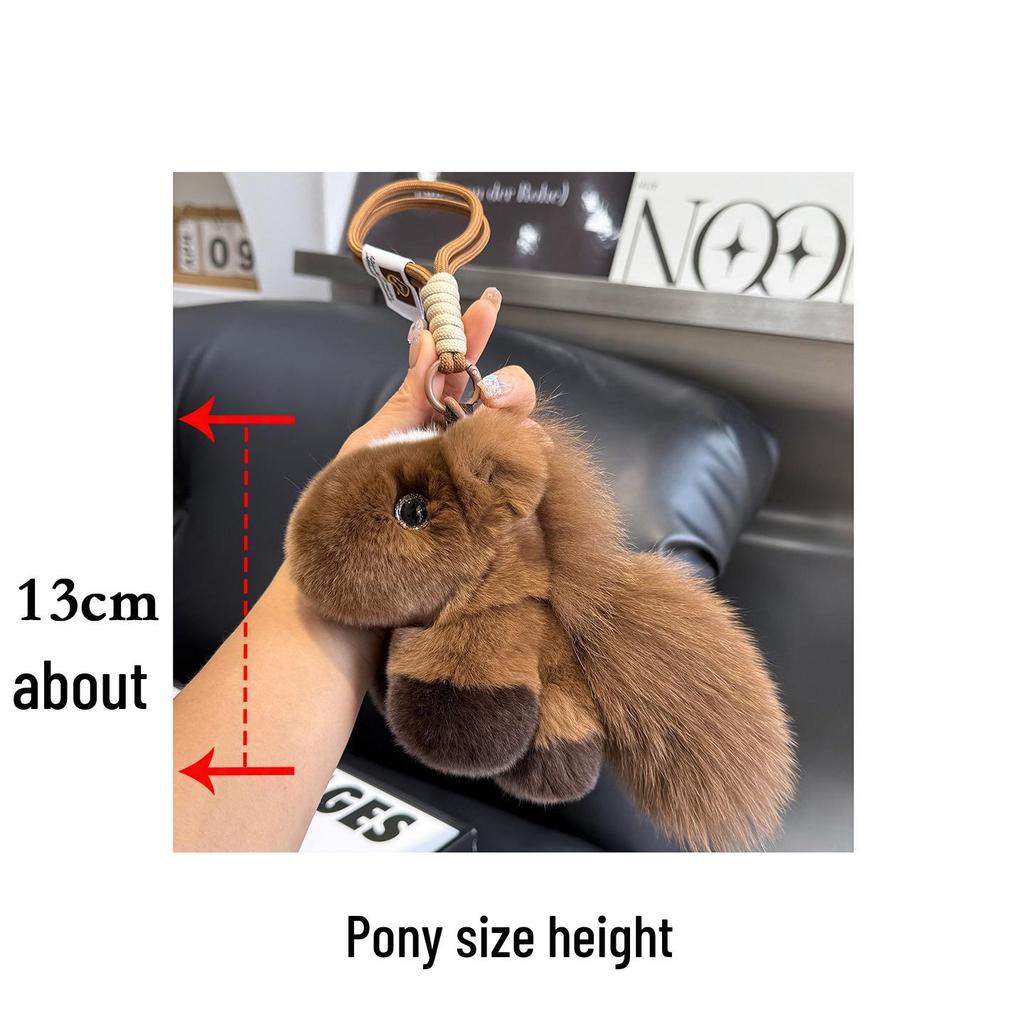 Rex Rabbit Fur Horse Keychain Pendant - Cute Unicorn Plush Bag Charm Gift