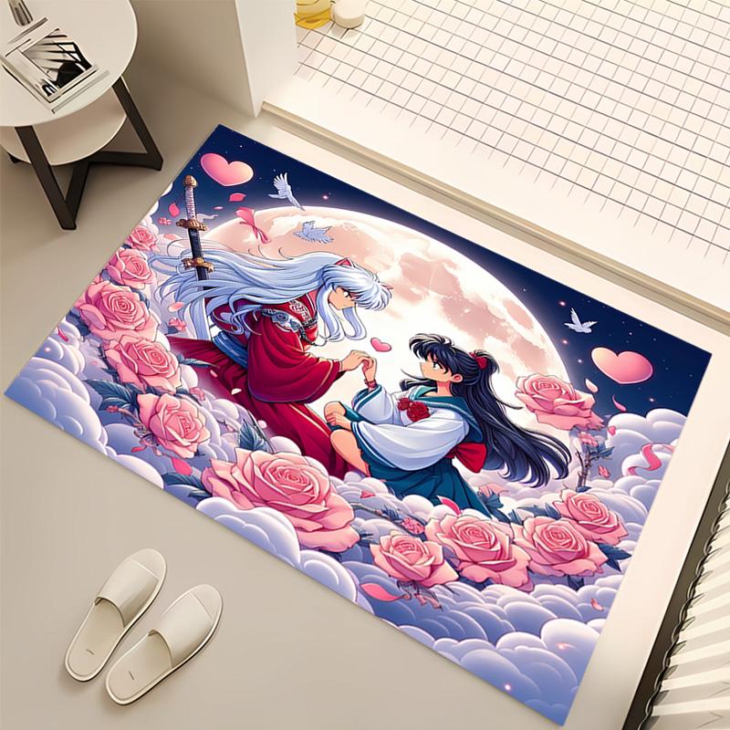 1pc Inuyasha & Kagome Print Area Rug - Soft, Washable Non-Slip Indoor Mat, Living Room, Home Office Decorative Rug,Office Decorative