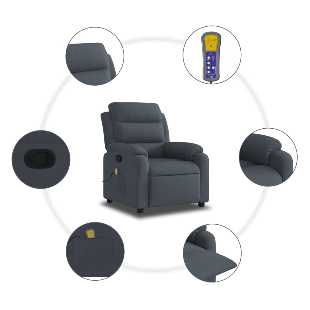 Massage Relax Chair Dark Gray Velvet