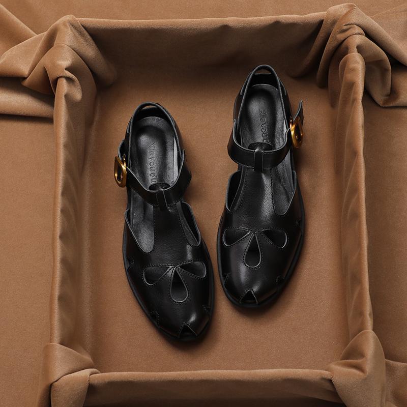 Fashion Summer Women's Sandals 2025 Artificial Leather Casual Comfortable Outdoor Fashion Retro Roman Sandals Hollow Out British Sandals