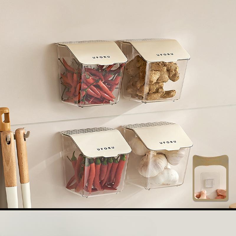 2/3/4 SZT. Pojemnik do przechowywania świeżego imbiru i czosnku Pudełko do przechowywania kawy Bez dziur Do zawieszenia na ścianie Niezbędny kuchenny artefakt