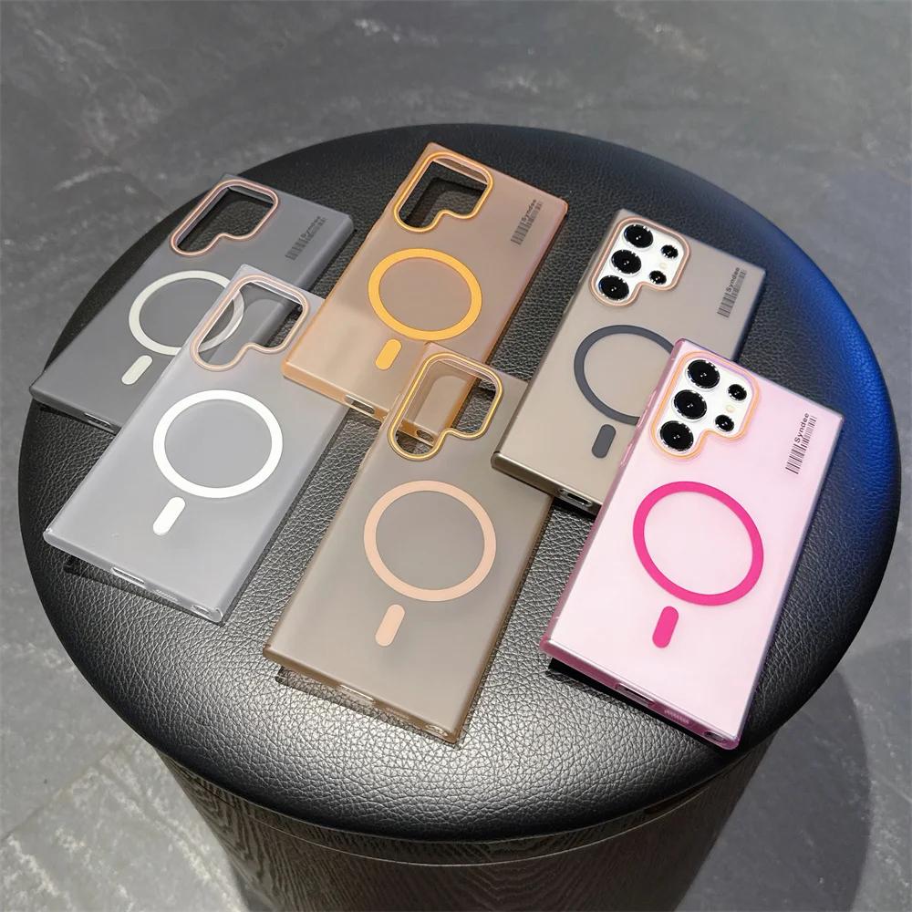 For Magsafe Wireless Charge Case For Samsung Galaxy S25 S24 S23 S22 S21 Plus FE Note 20 Ultra Translucent Shockproof Matte Cover