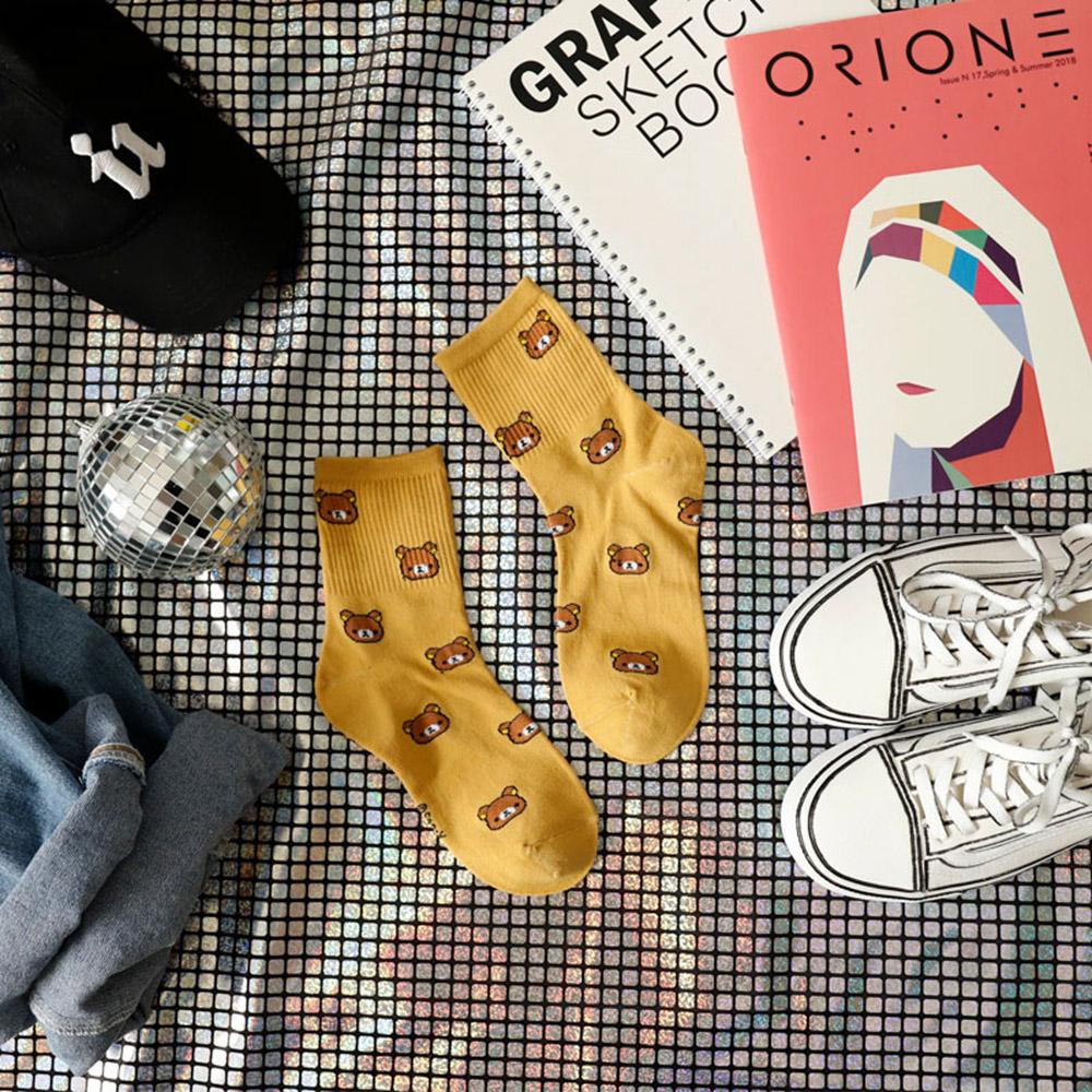 New Harajuku Cartoon Women's Breathable Cotton Socks Cute Bear Animal Pattern Girl Socks Combed Cotton Women's Socks
