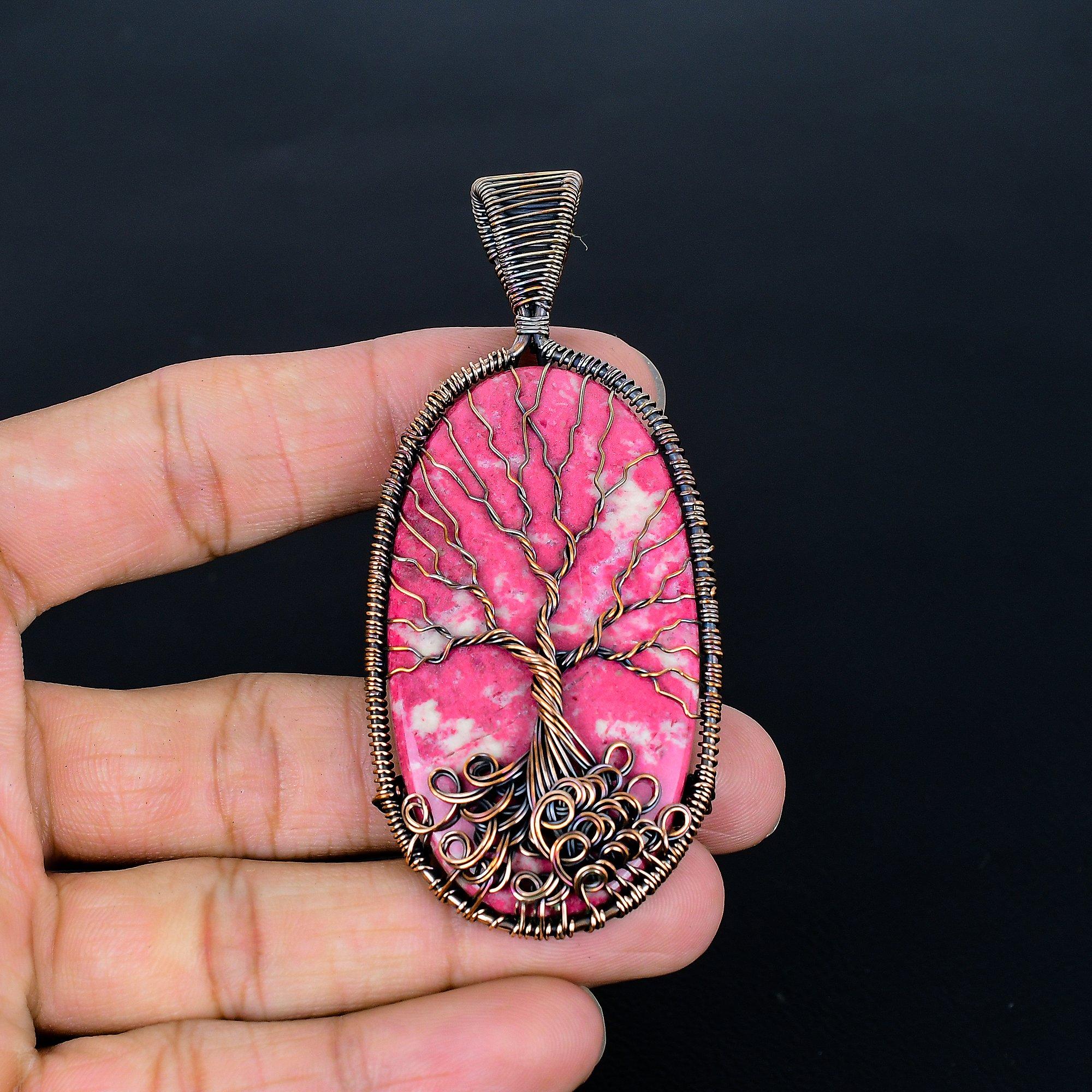 

Подвеска из тулита, подвеска из проволоки из меди 999 пробы, ювелирное изделие с драгоценным камнем, подвеска ручной работы, удивительное украшение, подарок для нее 3.43 Inches розовый