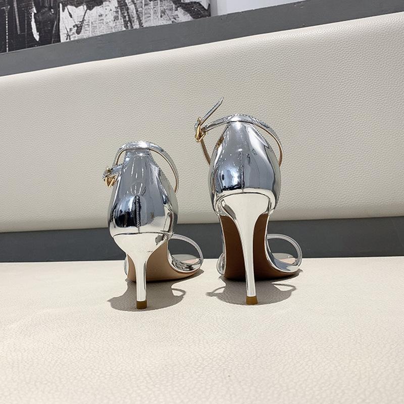 High heels women's 2025 summer new transparent sexy one-word buckle stiletto fashion sandals