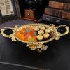 European Vintage Iron Art Metal Fruit Tray Gold Round Serving Plate Home Living Room Decor Kitchen Storage Dish