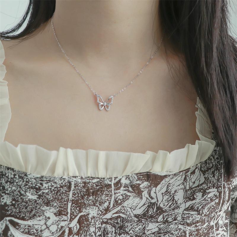 Fairy Zircon Butterfly Necklace Silver Ins Minimalist Cold Wind Versatile Collarbone Chain Temperament Neck Chain