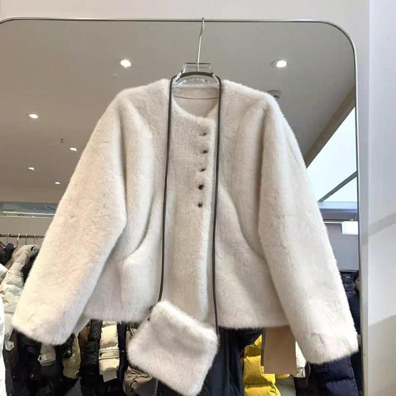 

New mink velvet women s short fashion round neck fur jacket integrated thickened fur winter M (within 125) factory straight hair