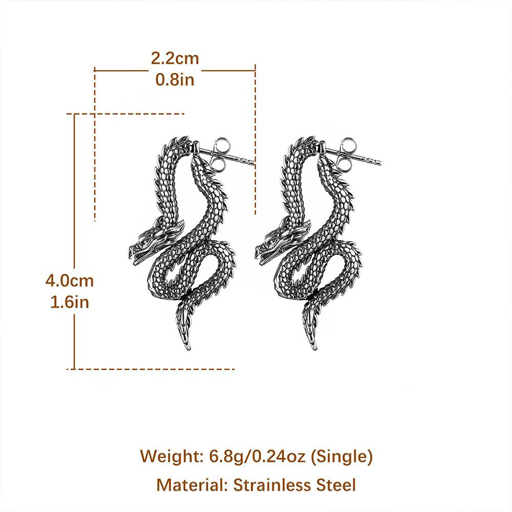 Fashion Chinese Dragon Earrings Stainless Steel Unique Handsome Loong Ear studs for Women Gift Vintage Male Jewelry Accessories