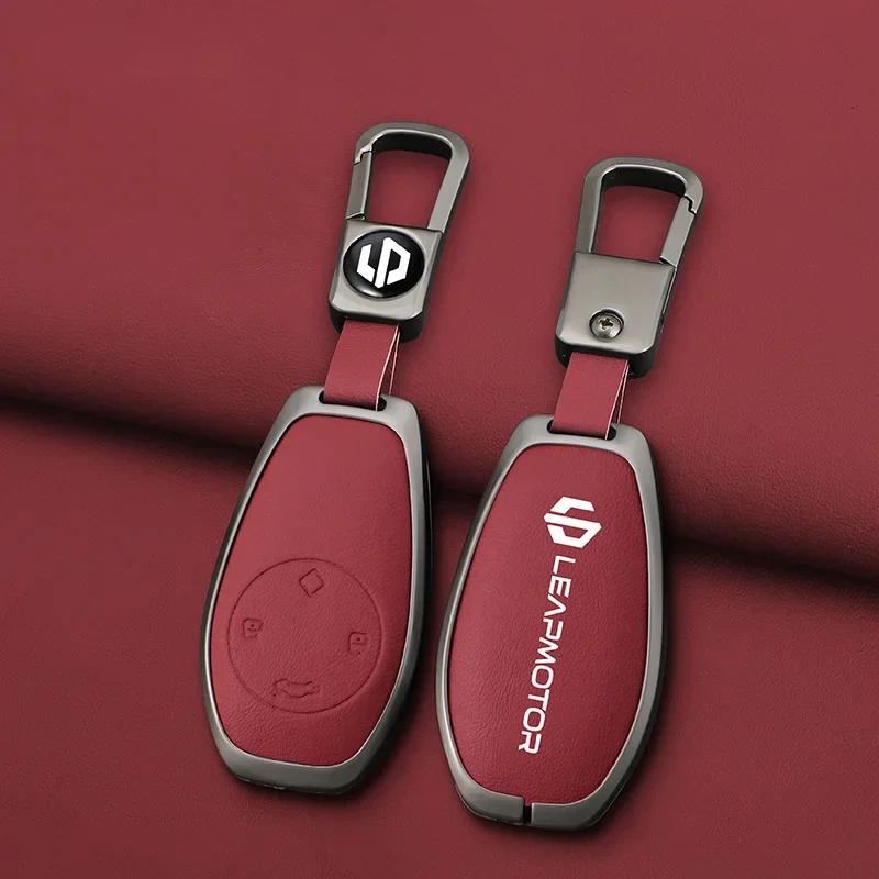 Zinc Alloy Leather Car Remote Key Case Cover For Leapmotor C16 C11 C10 C01 T03 S01 Type Protector Shell Keychain Accessories