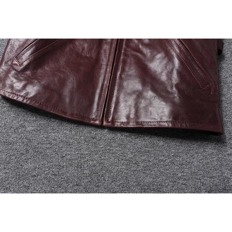 Chinese Size Classical 1930 Style Men Leather Jacket Uncoated Natural Goatskin Leather Soft Slim Spring Autumn