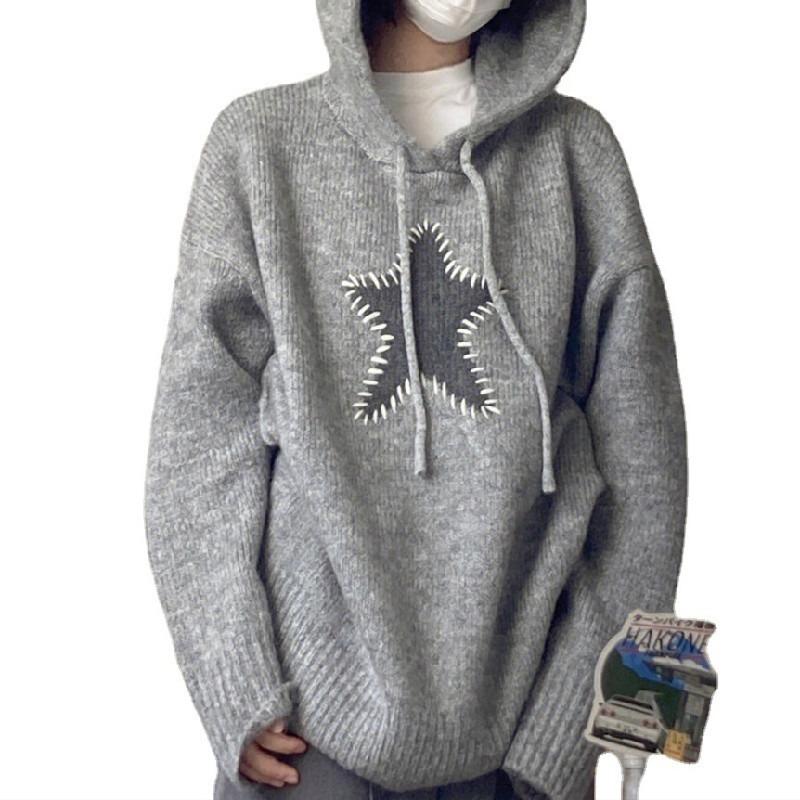 New pullover sweater women's autumn and winter lazy style design sense large size retro soft waxy hooded knitted sweater top