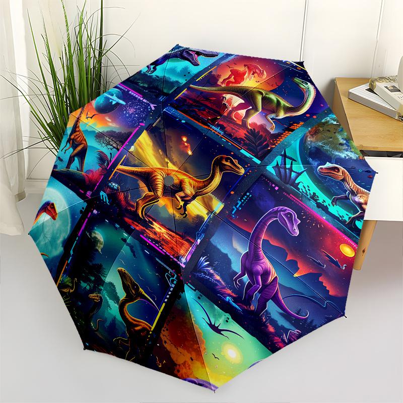 

Dinosaur Fantasy Themed Automatic Opening and Closing Umbrella, Portable Tri fold Small Umbrella for Men and Women,Gift0725015z