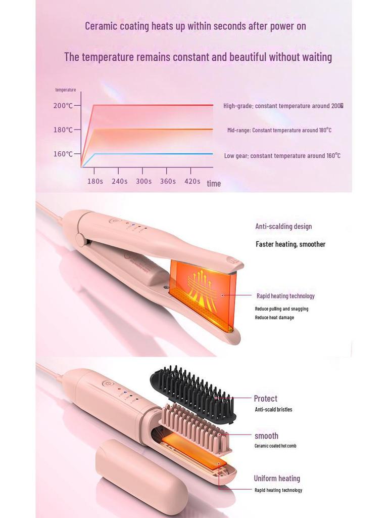 Korean Portable Ionic Hair Straightening & Curling Comb - Dual Purpose Wireless Set