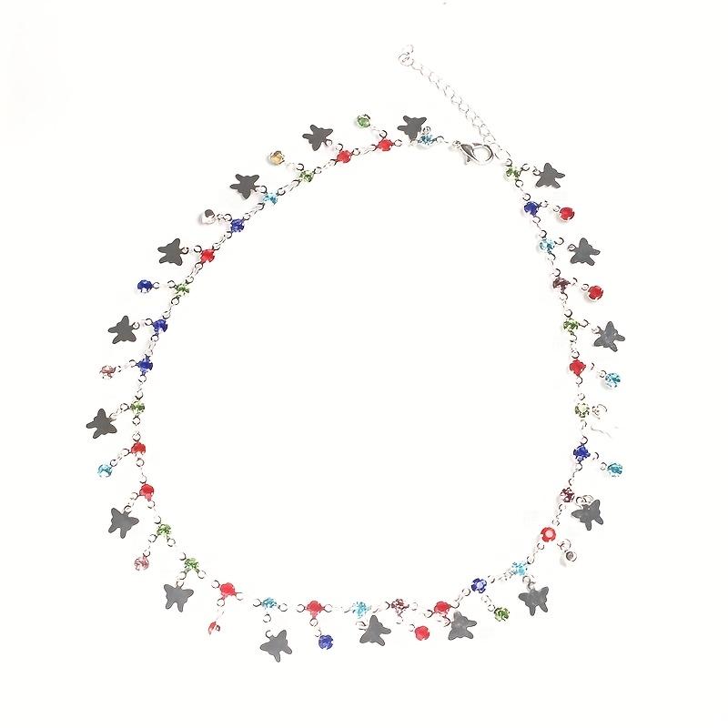 Fashionable Colored Synthetic Rhinestone Butterfly Metal Necklace Suitable for Women's Adjustable Necklace Jewelry