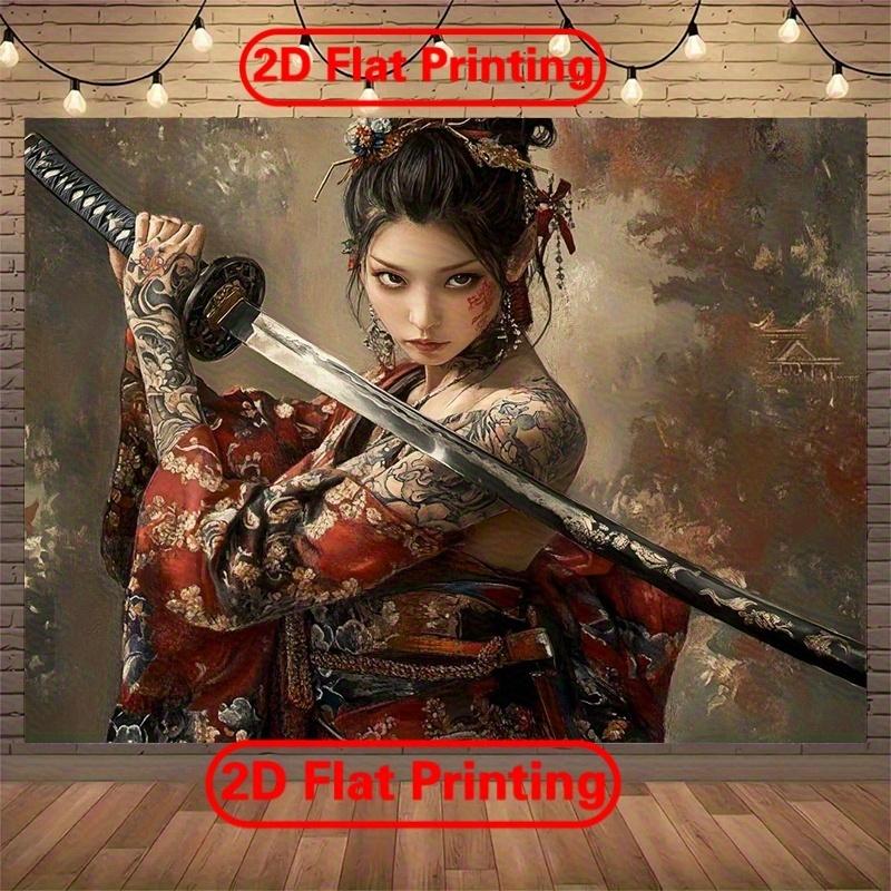 2D plane 1-piece traditional Japanese geisha samurai tattoo banner suitable for family and garden use