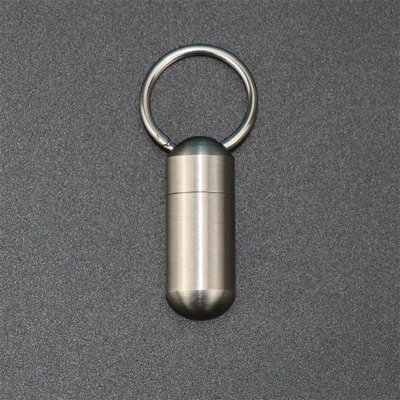 Contenitore portatile per pillole in acciaio inossidabile 304 impermeabile Mini sigillato Contenitore per piccole parti di utensili Bottiglia per riporre gli utensili con portachiavi