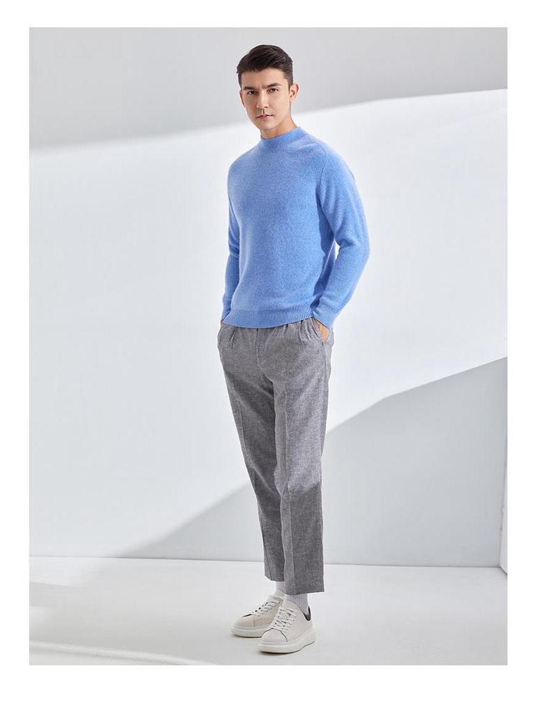 Men's Loose-Fit Semi-High Neck Cashmere Sweater for Autumn/Winter - Business Casual Style