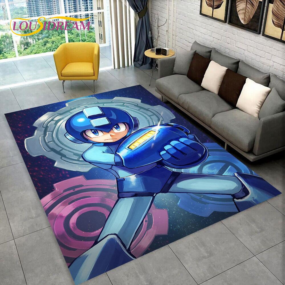 Rockman Megaman Spiel-Cartoon-Teppich, Teppich für Wohnzimmer, Schlafzimmer, Sofa, Fußmatte, Dekoration, Kinder spielen, rutschfeste Bodenmatte