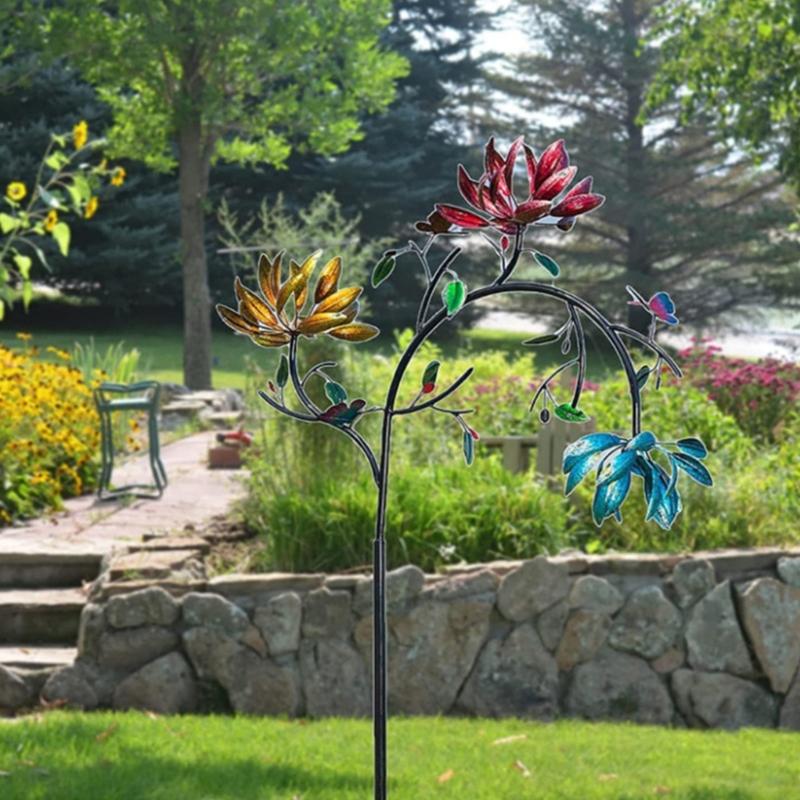 Outdoor Windmill for W/ Spinning Flowers Large Wind Spinner Decor for Garden Patio Lawn Metal Sculpture Stake Art Decora