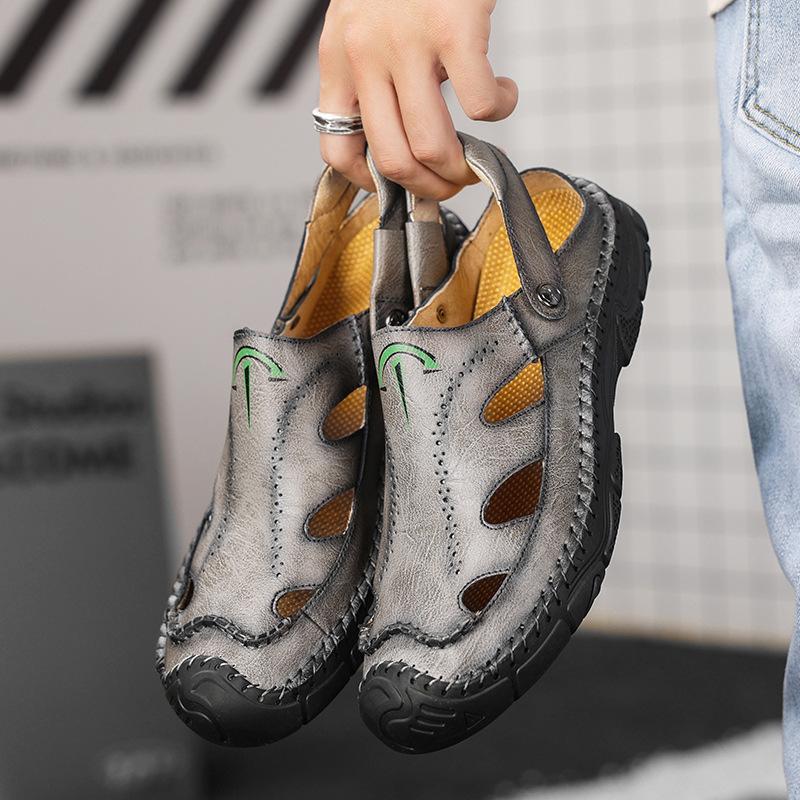 

Босоніжки Baotou, чоловічі літні верхні тапочки, нові чоловічі сандалі ручної роботи великого розміру, модні тенденції чоловічого взуття 48 сірий колір