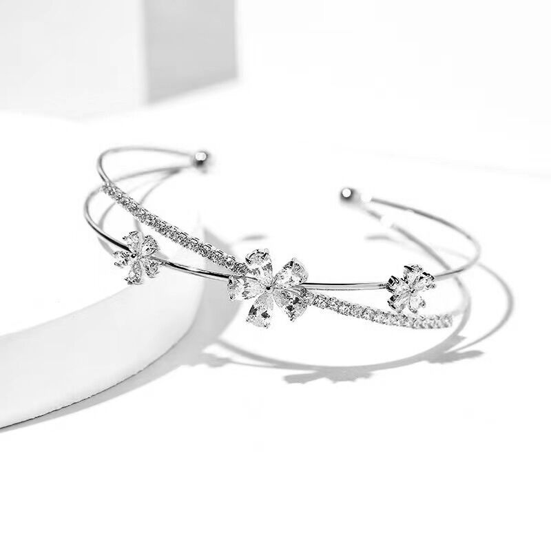 Exquisite Silver Bracelet Beautiful Petals Zircon Bracelets Chain Fashion Elegant Versatile Accessories Women Valentine's